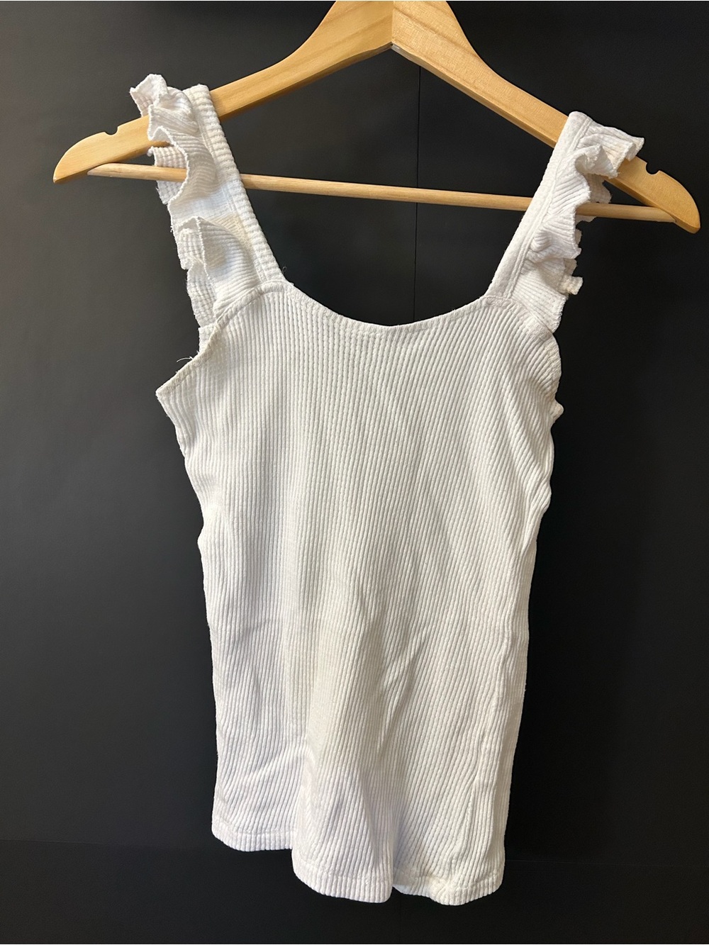 Reserved White Ribbed Ruffle Strap Tank Top